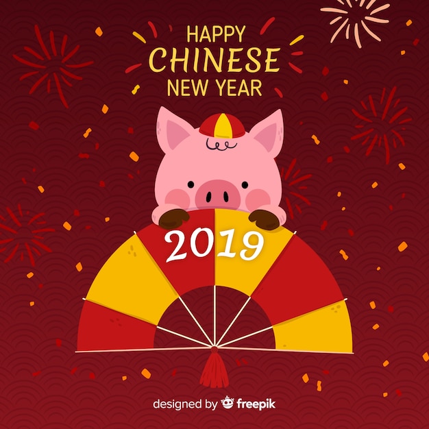 Gratis vector gelukkig chinees nieuw jaar 2019