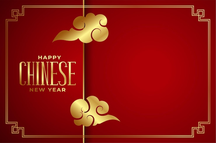 Gratis Vector gelukkig chinees nieuwjaar met wolk op rode achtergrond