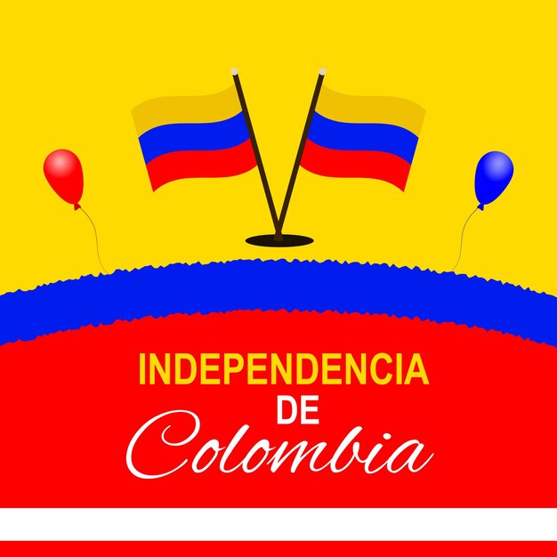 Gelukkig colombia independencia de geel blauw rood achtergrond social media design banner gratis vector