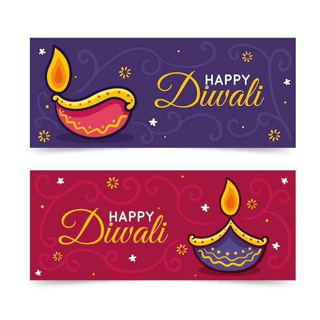 Gratis vector gelukkig diwali banners concept