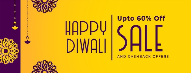 Gratis vector gelukkig diwali festival verkoop bannerontwerp