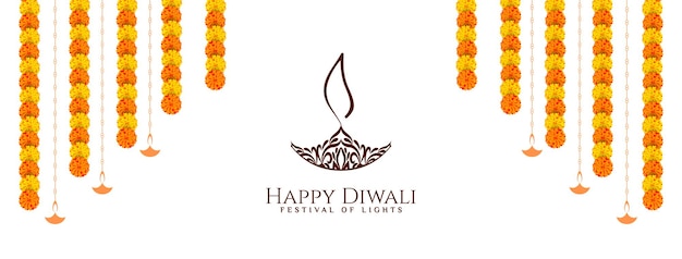 Gelukkig Diwali-festivalbannerontwerp met bloemenvector