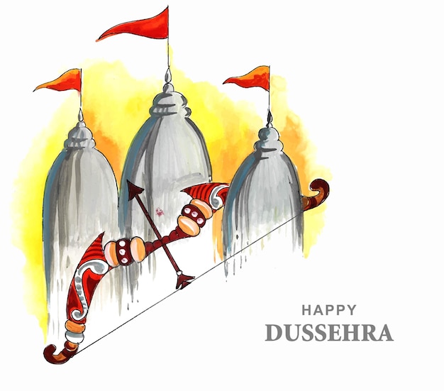 Gratis vector gelukkig dussehra festival wenst kaart aquarel achtergrond