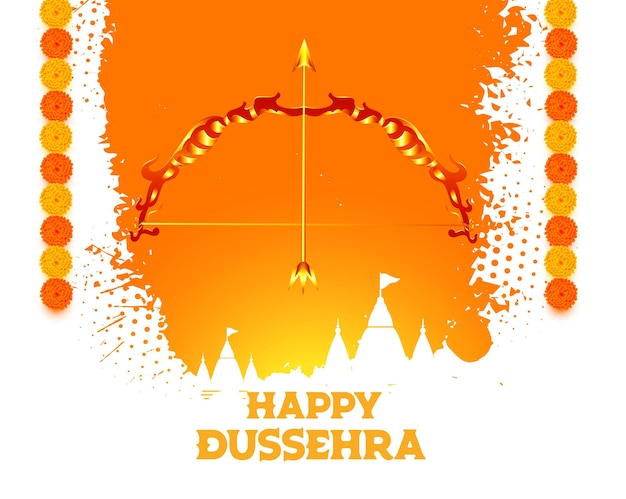 Gratis vector gelukkig dussehra traditioneel oranje aquarelkaartontwerp