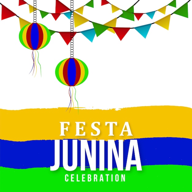 Gelukkig Festa Junina Geel Blauw Groene Achtergrond Social Media Design Banner Gratis Vector