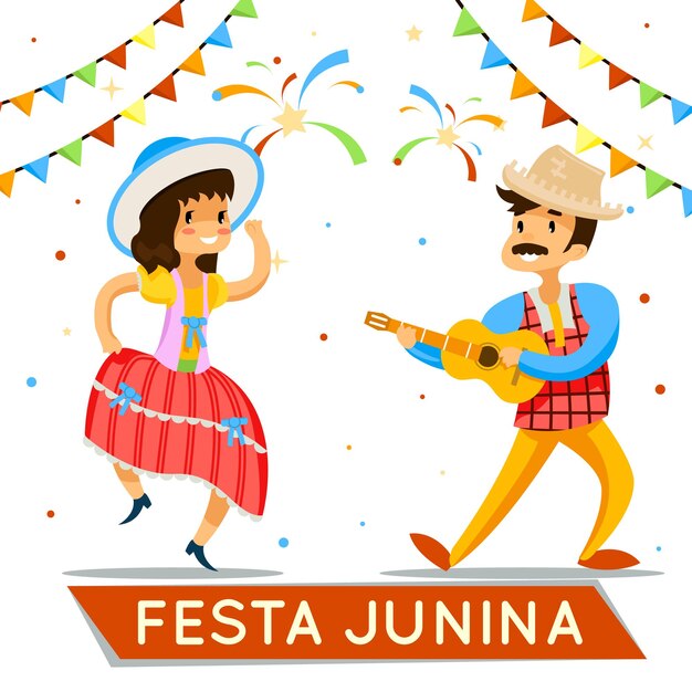 Gelukkig festa junina, vrouw dansen Braziliaanse festa junina illustratie