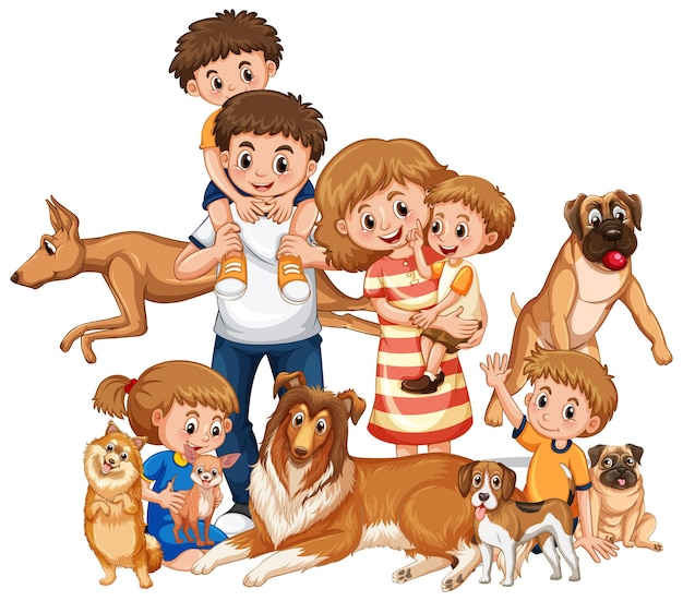 Gelukkig gezin met veel honden