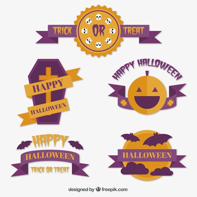 Gelukkig halloween met oranje en paarse stickers