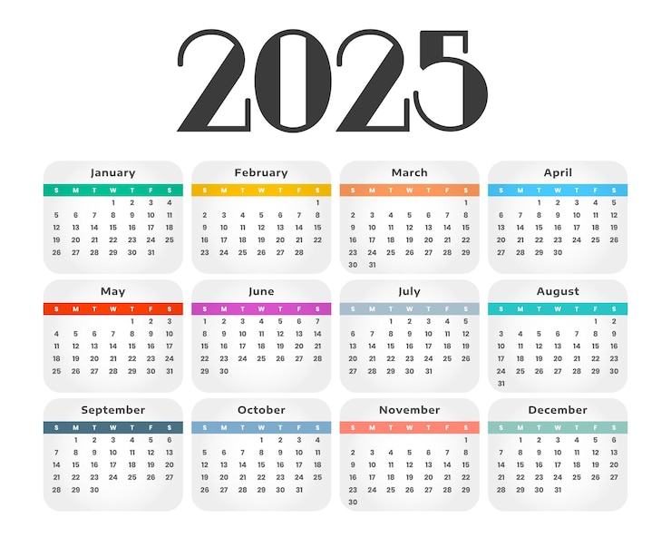 Gratis Vector gelukkig jaar 2025 kleurrijke kalender sjabloon in moderne stijl