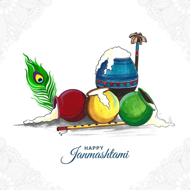 Gratis vector gelukkig janmashtami festival illustratie van dahi handi viering achtergrond