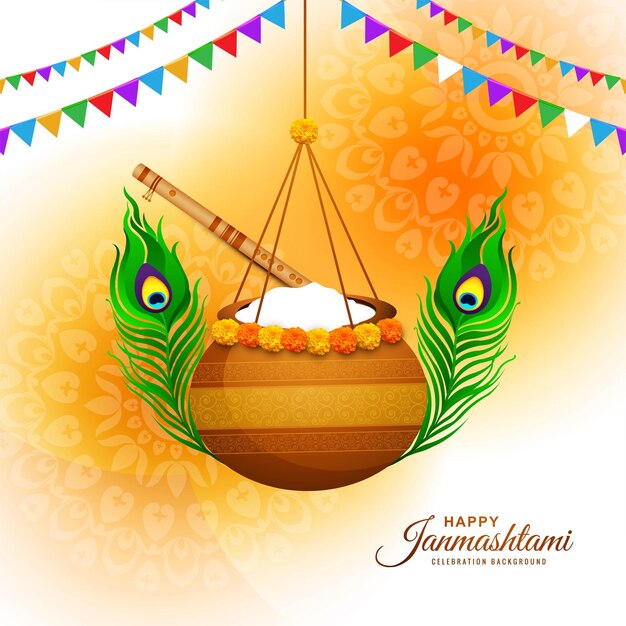 Gelukkig janmashtami festival illustratie van dahi handi viering achtergrond