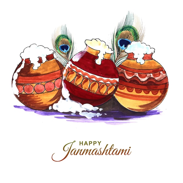 Gelukkig Janmashtami Indiaas festivalontwerp met matki en makhan