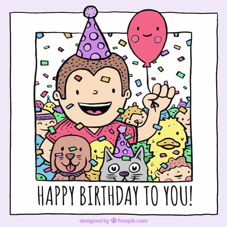 Gratis Vector gelukkig kind met een ballon op de verjaardag