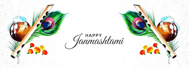 Gratis vector gelukkig krishna janmashtami creatief festival bannerontwerp