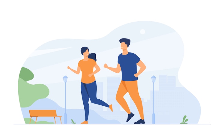 Gratis Vector gelukkig lachend paar draait op zomer park
