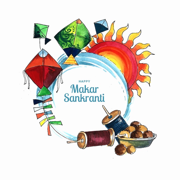 Gratis vector gelukkig makar sankranti kerstkaart india festivalontwerp