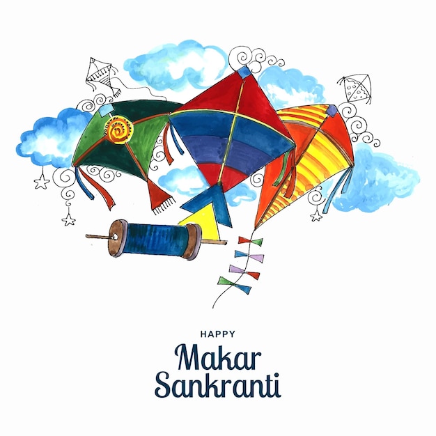 Gelukkig makar sankranti viering kleurrijke vliegers kaart achtergrond