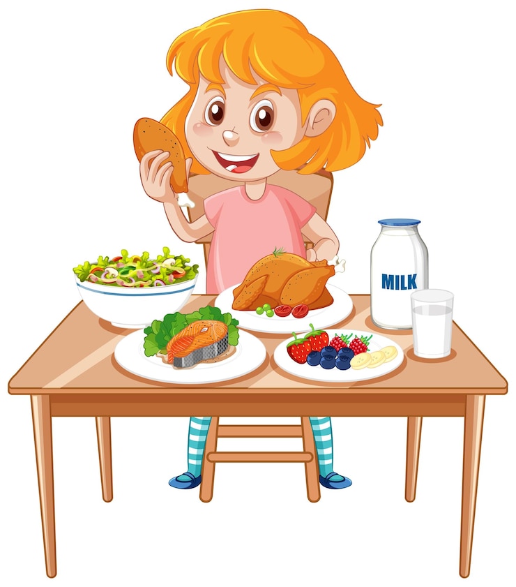 Gratis Vector gelukkig meisje genieten van maaltijd