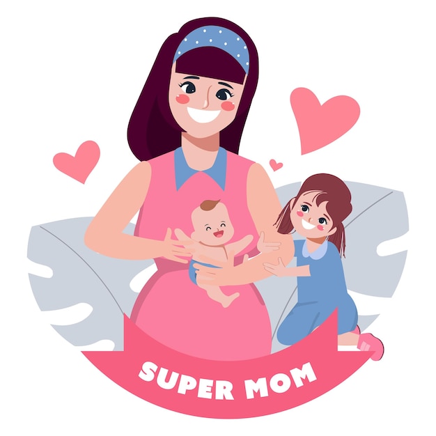 Gelukkig moeders dag karakter hand getekende cartoon moeder voeding baby pose set