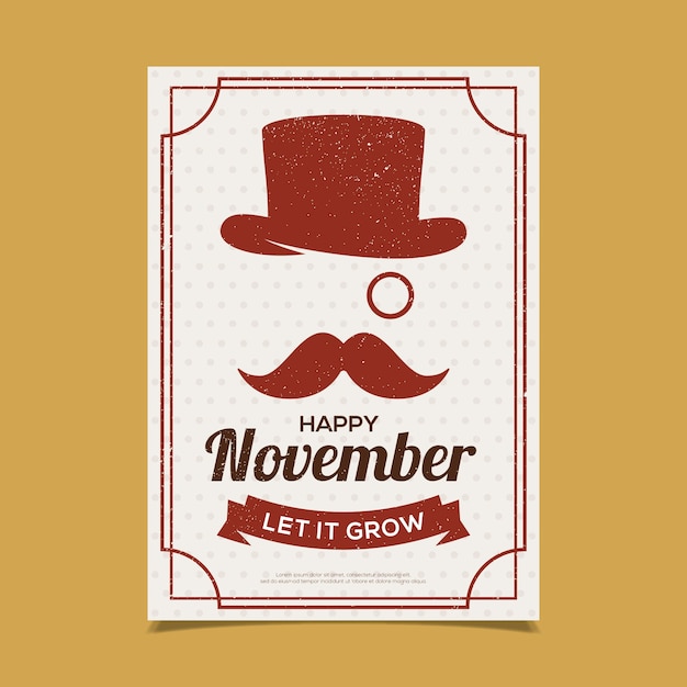 Gratis vector gelukkig movember brochure in vintage stijl