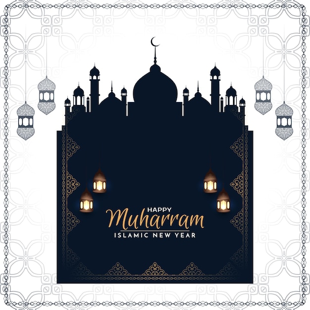 Gratis vector gelukkig muharram en islamitische nieuwjaar religieuze kaart met moskee vector