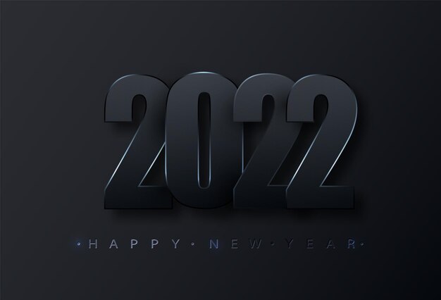 Gelukkig nieuw 2022 jaar. Nummers op zwart papier. Gelukkig Nieuwjaarbanner. Donkere vectorillustratie vakantie.