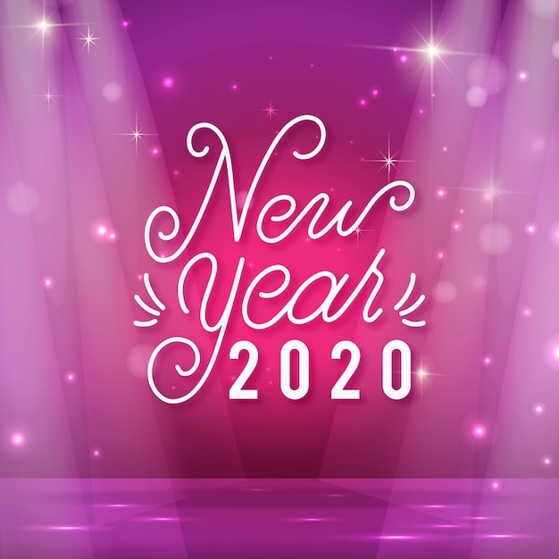 Gelukkig nieuw jaar 2020 belettering met realistische decoratie