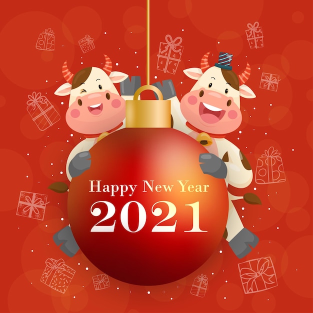 Gelukkig nieuw jaar 2021 met het glimlachen van anthuriumkarakter