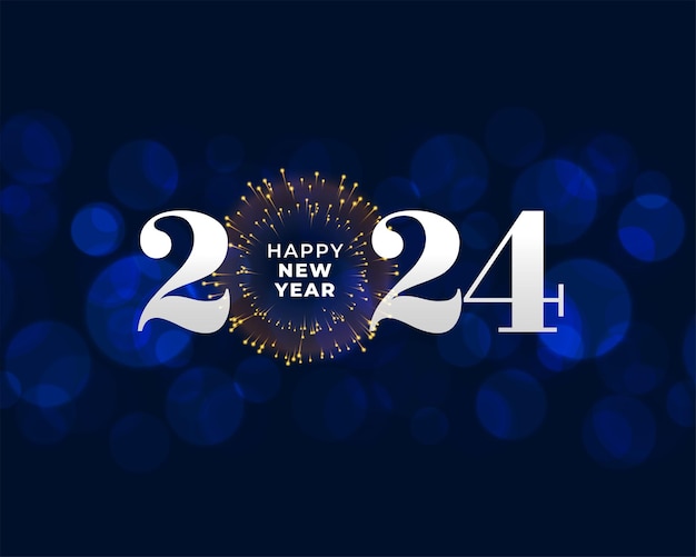 Gratis vector gelukkig nieuw jaar 2024 bokeh achtergrond met vuurwerk effect
