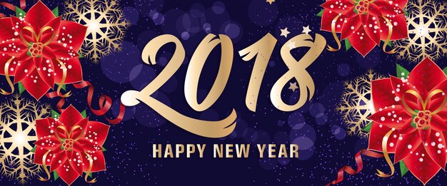 Gelukkig Nieuwjaar 2018 Belettering, Poinsettia