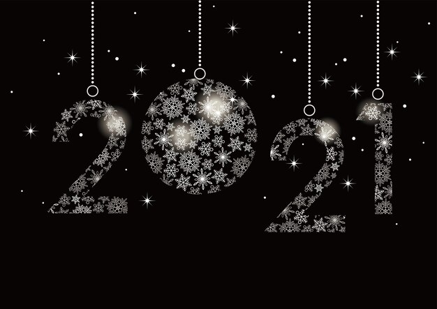 Gelukkig Nieuwjaar 2021 wenskaart met nummer gemaakt van sneeuwvlokken