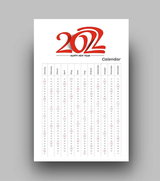Gratis vector gelukkig nieuwjaar 2022 kalender - nieuwjaarsvakantie ontwerpelementen voor kerstkaarten, kalender banner poster voor decoraties, vector illustratie achtergrond.