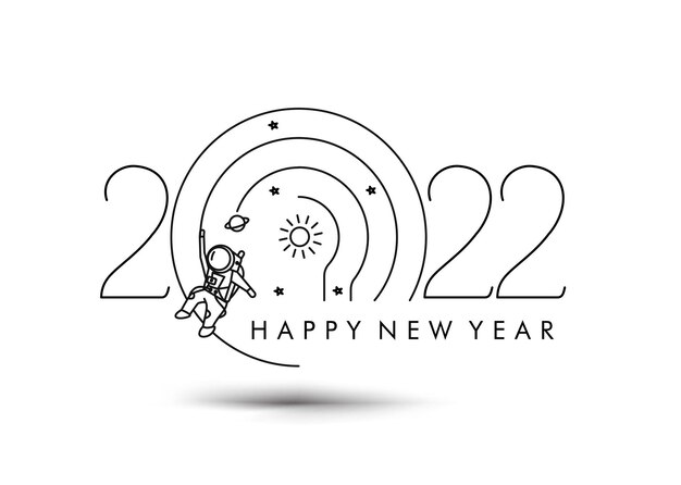 Gelukkig Nieuwjaar 2022 met Astronaut Design, vectorillustratie.