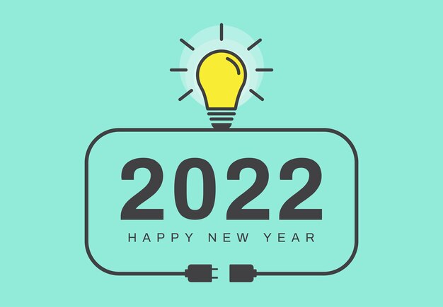 Gelukkig nieuwjaar 2022 met een gloeilamp op blauwe achtergrond idee en creatieve inspiratieconcepten