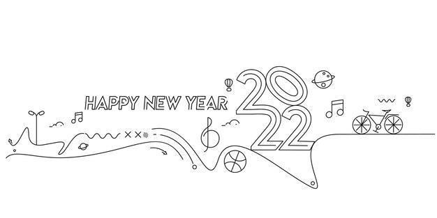Gelukkig Nieuwjaar 2022 met muziek ontwerpelement, vectorillustratie.
