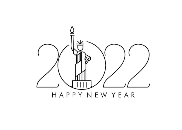 Gelukkig Nieuwjaar 2022 Statue of Liberty Design, vectorillustratie.