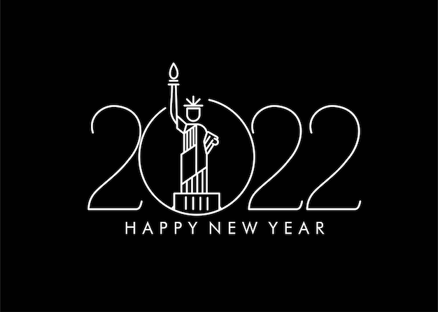 Gelukkig nieuwjaar 2022 statue of liberty design, vectorillustratie.