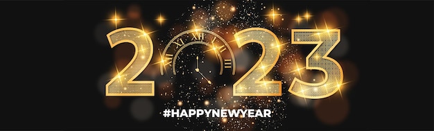 Gratis vector gelukkig nieuwjaar 2023 met gouden textuurbanner