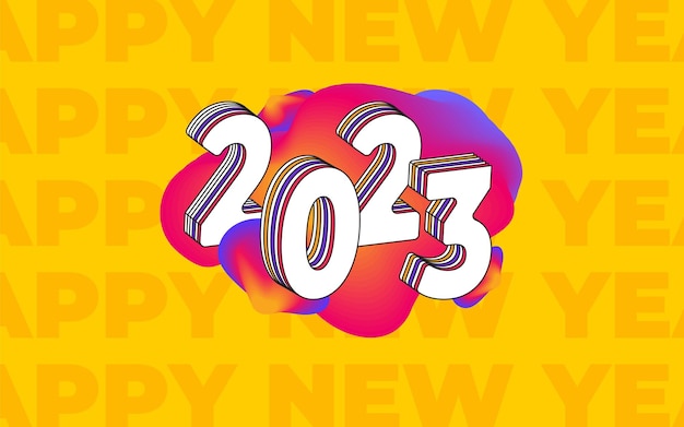 Gelukkig nieuwjaar 2023. Sjabloonontwerpconcept voor de viering van 2023 met achtergrond met kleurovergang.
