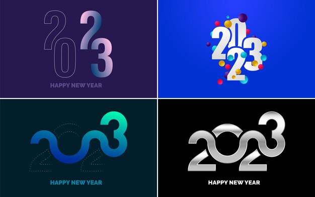 Gratis vector gelukkig nieuwjaar 2023 tekstontwerp pack voor brochure ontwerpsjabloon kaart banner nieuwjaar vectorillustratie