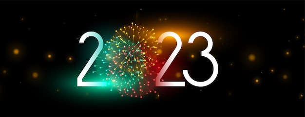 Gratis vector gelukkig nieuwjaar 2023 viering banner met vuurwerk burst