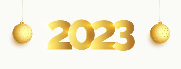 Gratis Vector gelukkig nieuwjaar 2023 wenst banner met gouden 3d bal