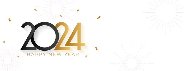 gelukkig nieuwjaar 2024 evenement banner met gouden confetti decoratie