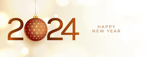 gelukkig nieuwjaar 2024 uitnodigingsbanner met hangende kerstbalvector