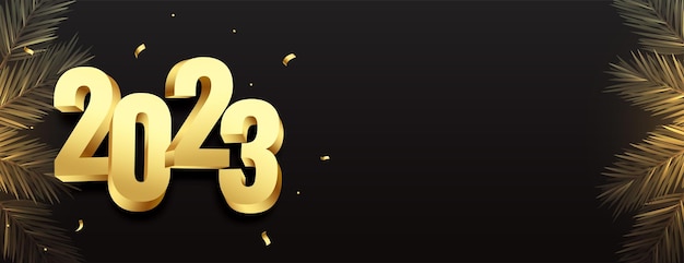 Gratis vector gelukkig nieuwjaarsbanner met gouden tekst 2023