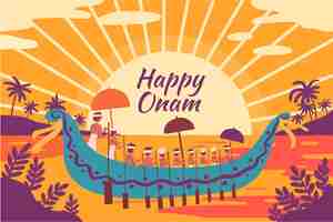 Gratis vector gelukkig onam woth boot en rivier