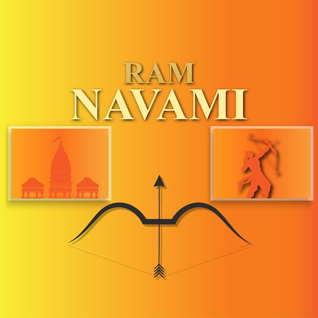 Gelukkig ram navami groeten geel oranje achtergrond indisch hindoeïsme festival social media banner gratis vector