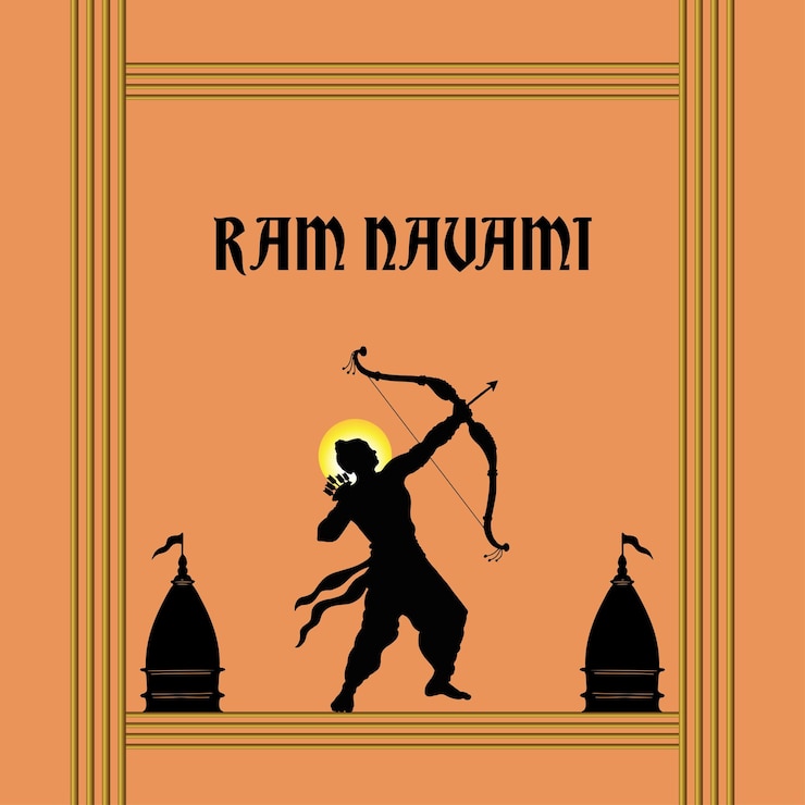 Gratis Vector gelukkig ram navami groeten oranje zwarte achtergrond indisch hindoeïsme festival social media banner gratis vector