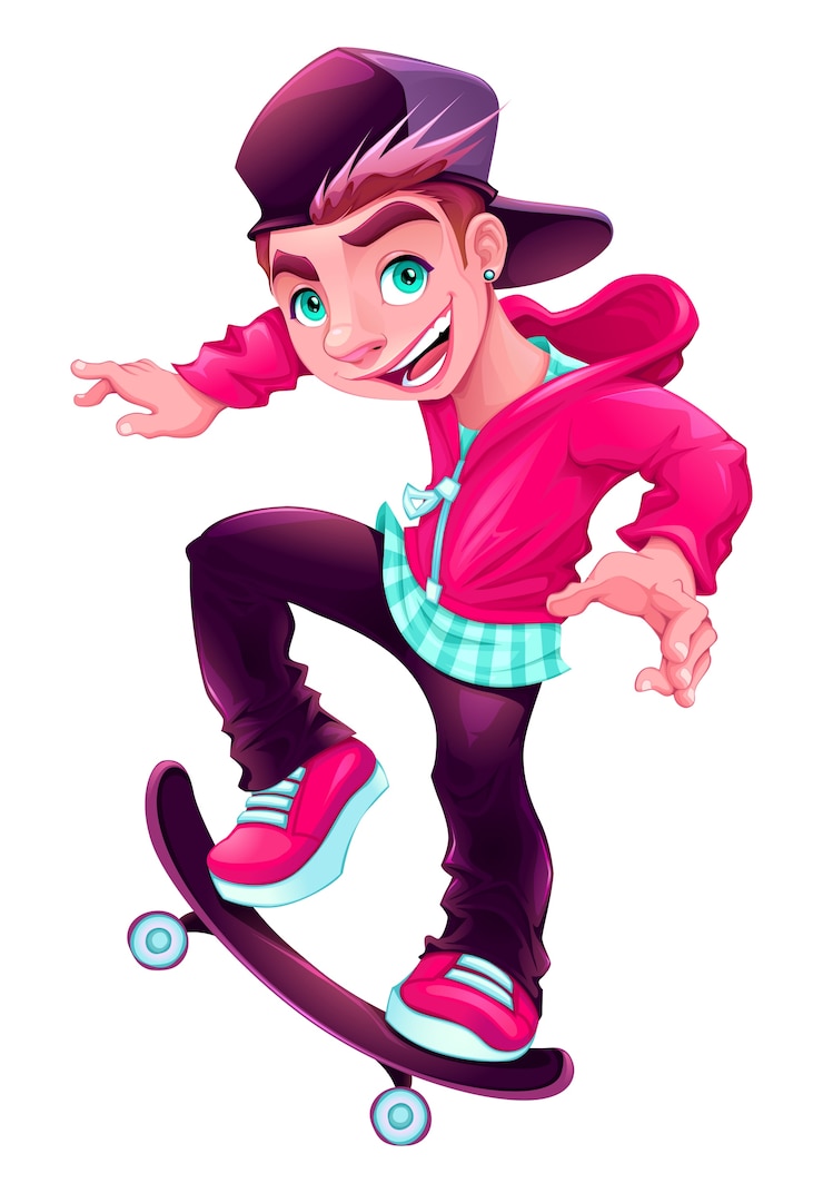 Gratis Vector gelukkig schaatserjongen cartoon vector geïsoleerde karakter