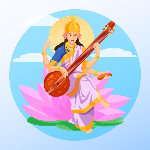 Gratis vector gelukkig vasant panchami instrument plat ontwerp